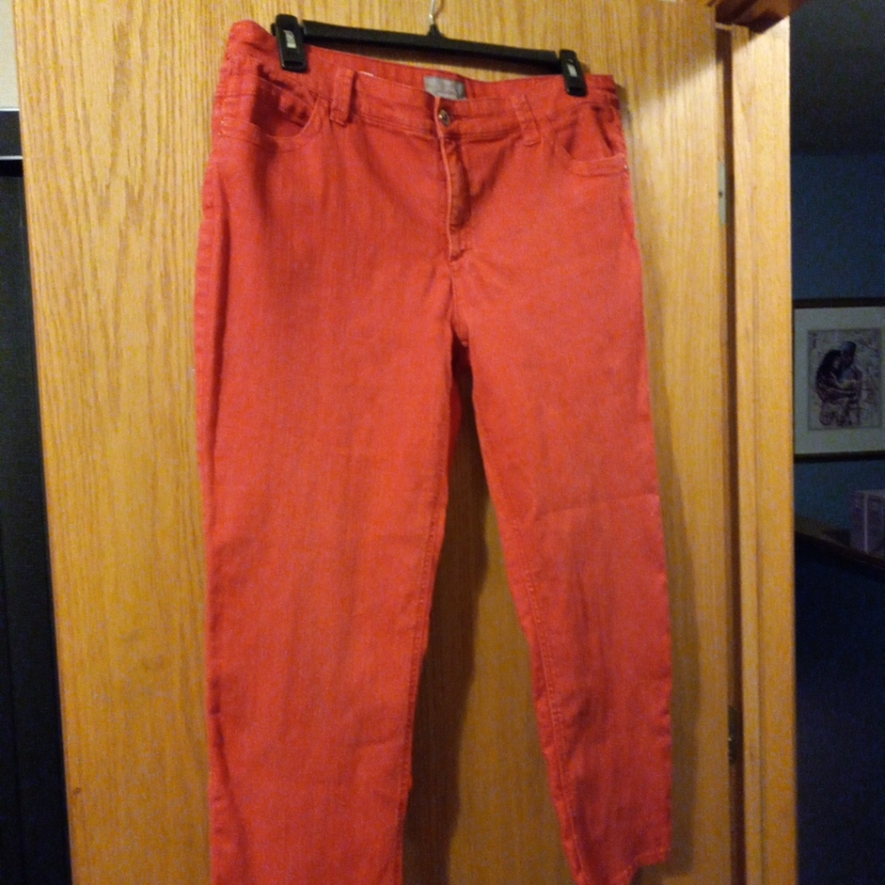 😊Womens So Slimming By Chicos Red Pants Size 3 Cotton/poly Blend 26 Inseam